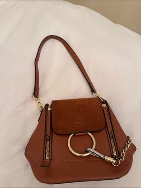 Chloé Brown Leather Shoulder Bag with Suede Flap